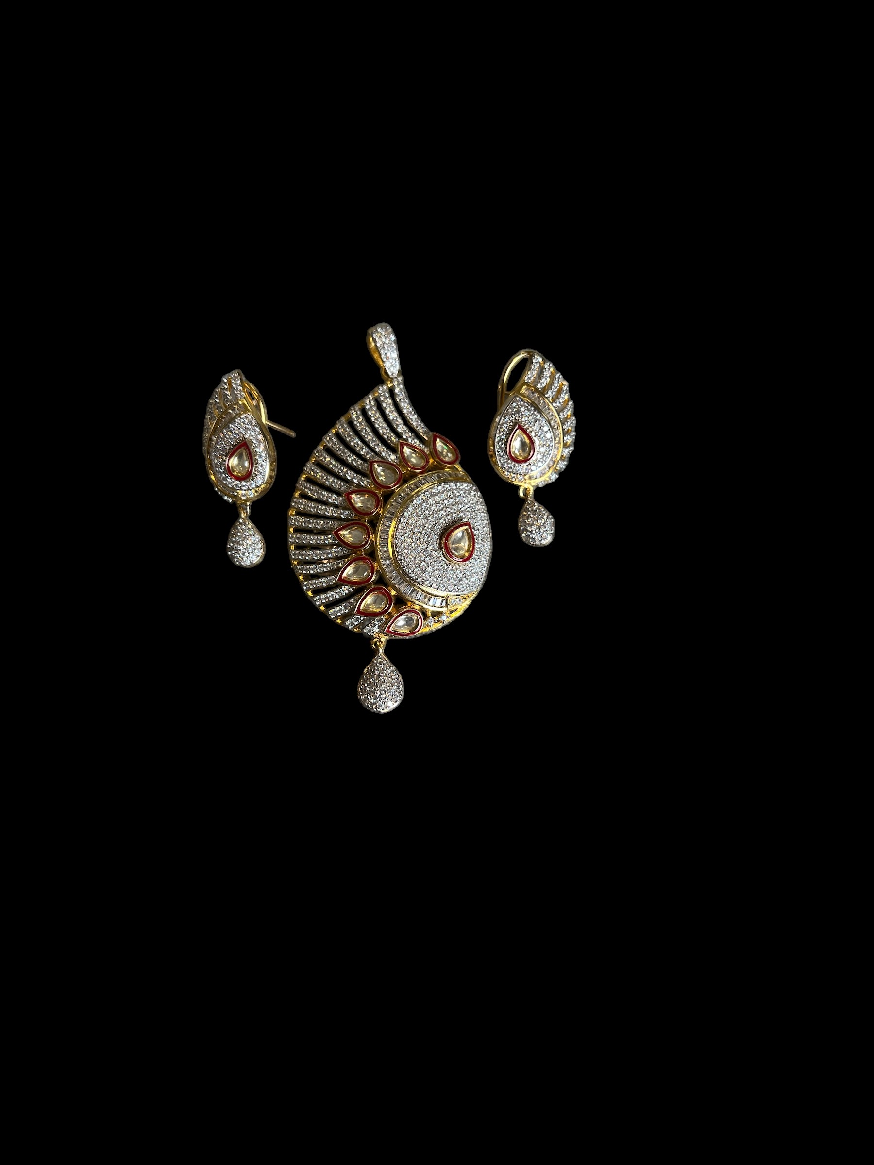 Red & White AD Kundan Premium Pendant Set – Classic Elegance with Royal Sparkle