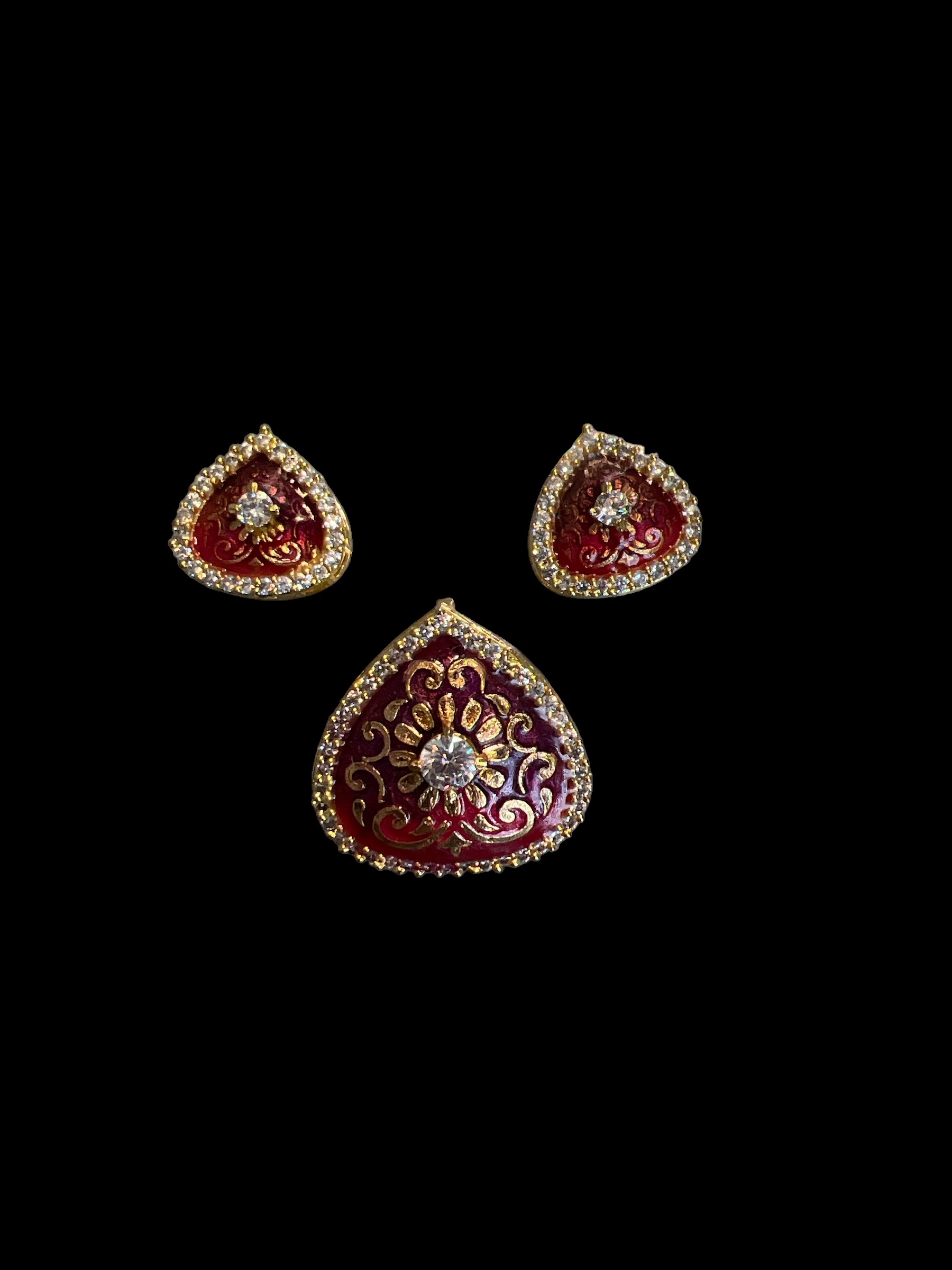 Red Maroon AD Premium Pendant Set – Deep Hues, Dazzling Elegance